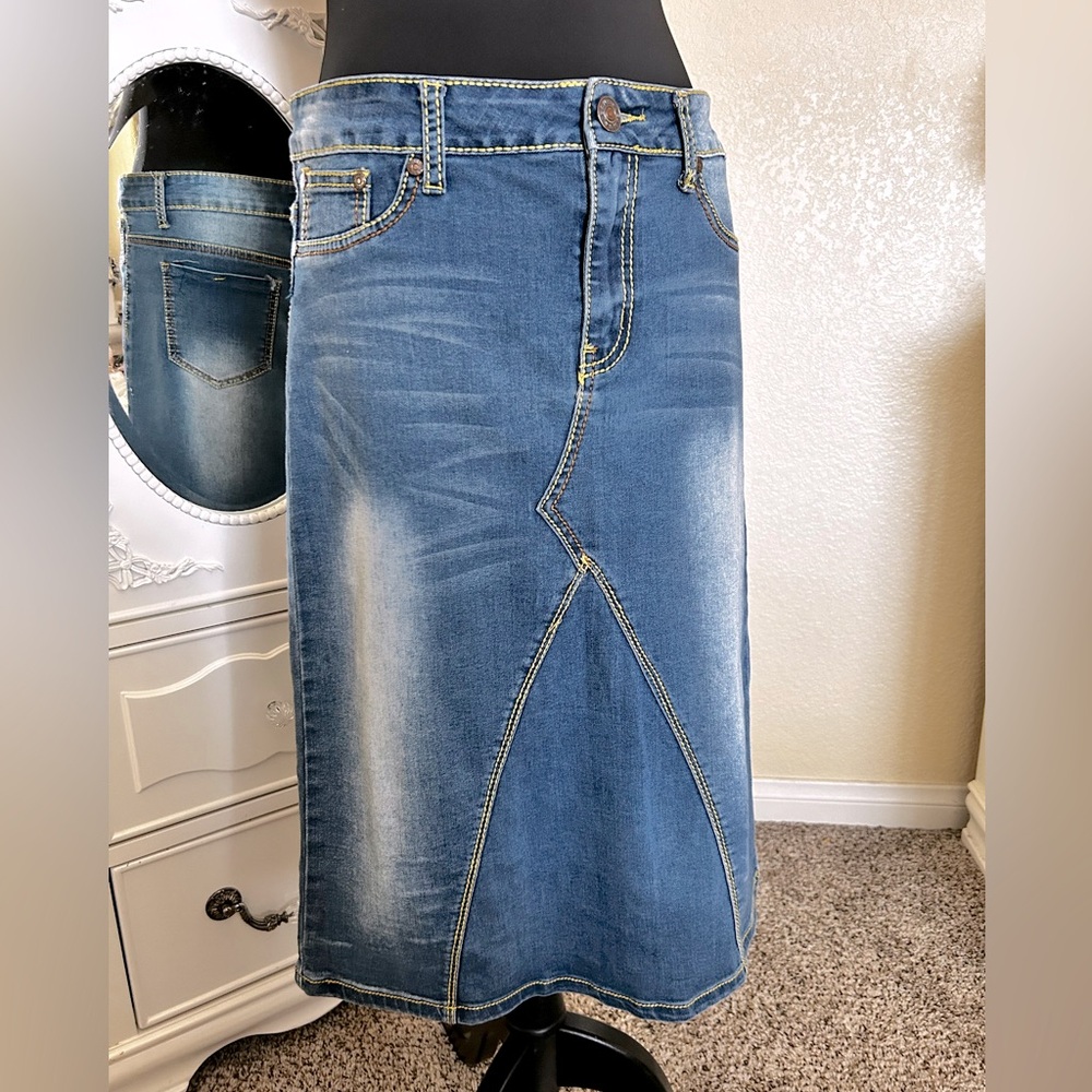 Midi Denim Skirt - Picture 2 of 9